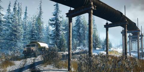 Driving under a pipeline in SnowRunner