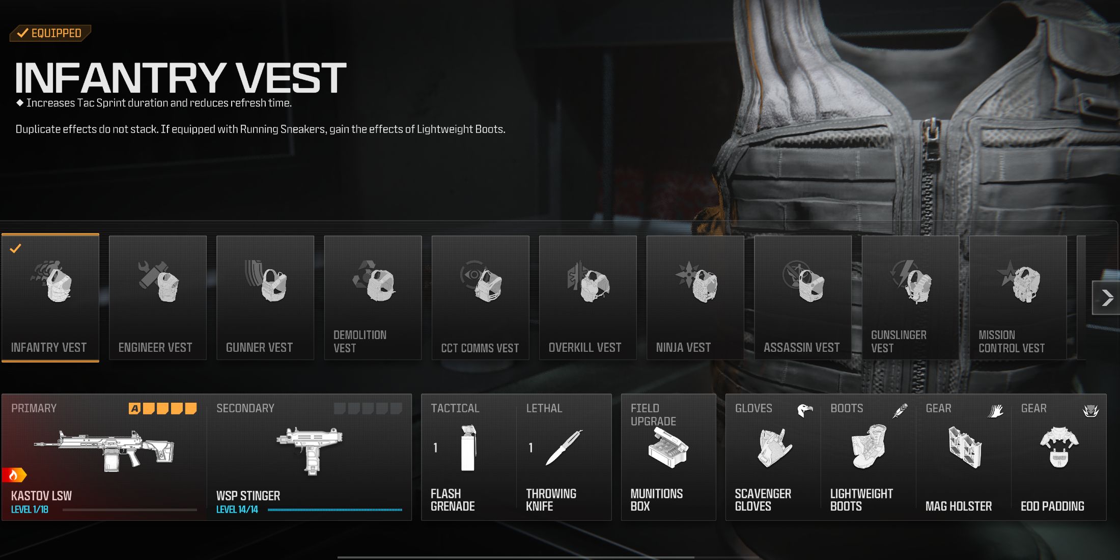 Screenshot showcasing the best equipment package for the Kastov LSW in Modern Warfare 3