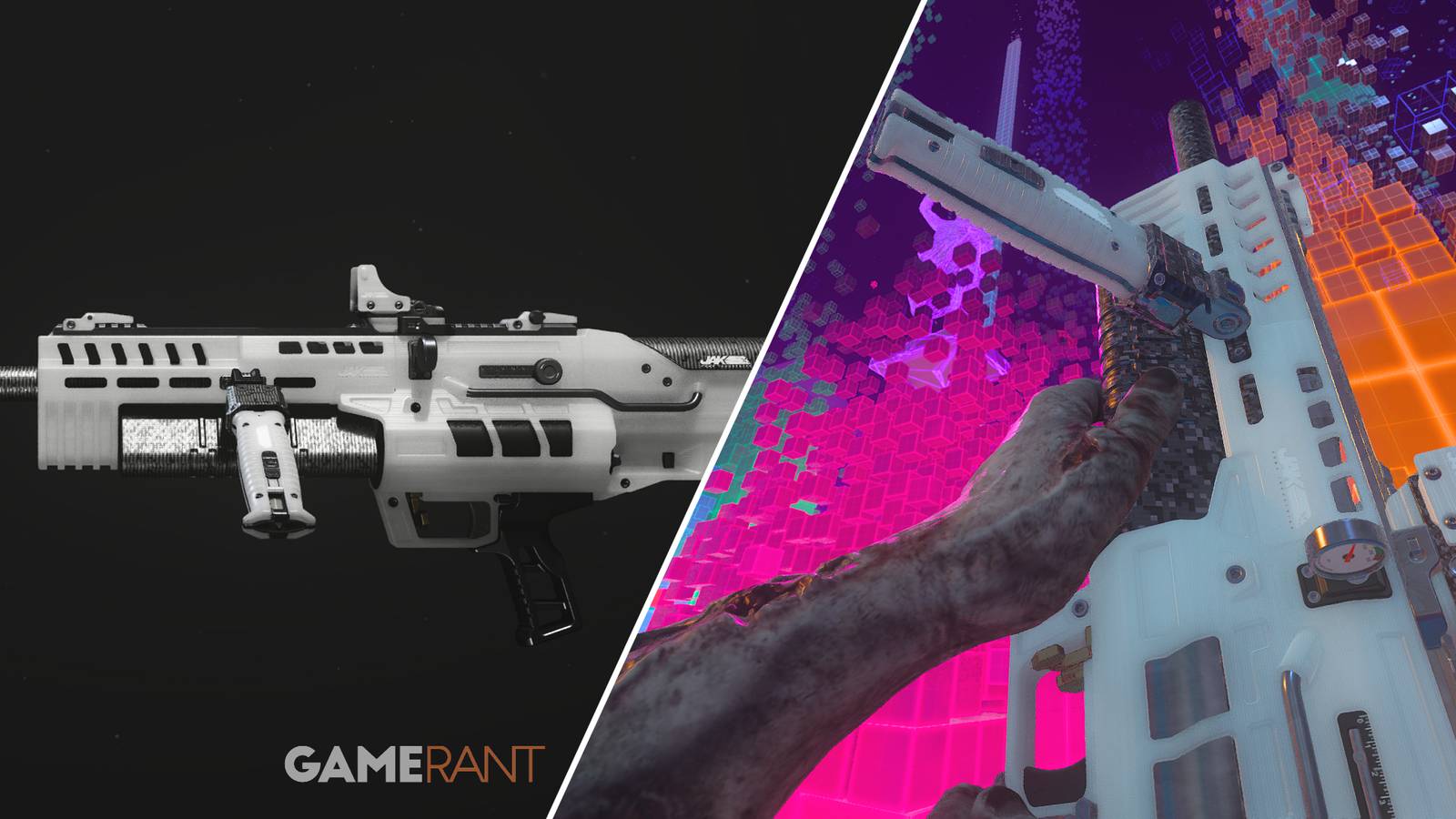 Split-image showcasing the JAK Lance in Modern Warfare 3 and Warzone