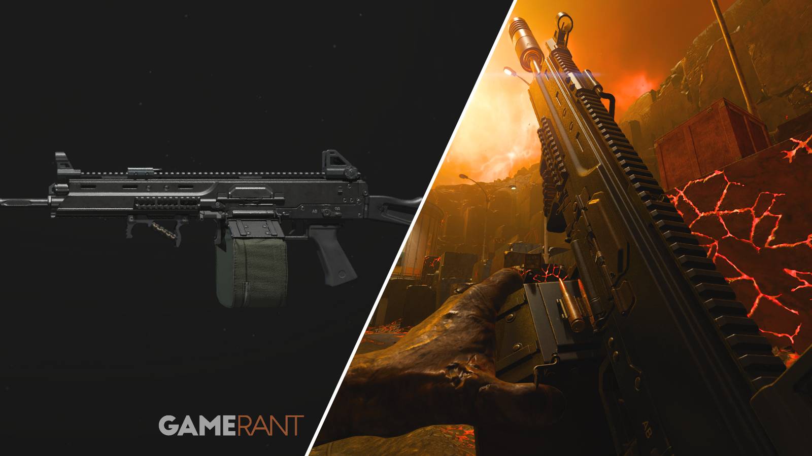 Split-image showcasing the Kastov LSW in Modern Warfare 3 and Warzone