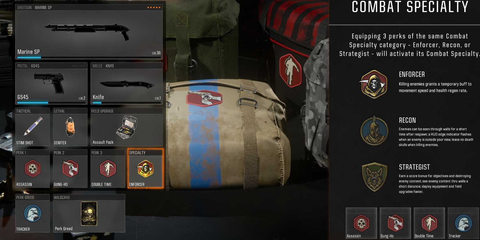 Screenshot showcasing the best Perks and Wildcard for the Marine SP in Black Ops 6 