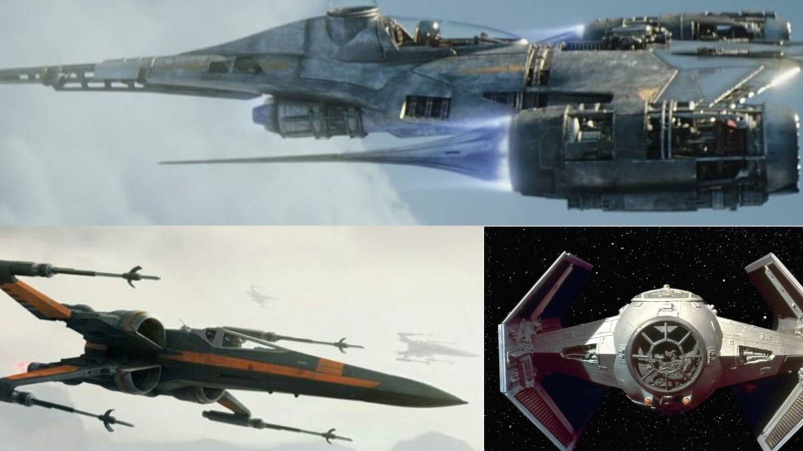 TIE Advanced X-1, Din Darien's N-1 Starfighter, and Poe Dameron's X-Wing