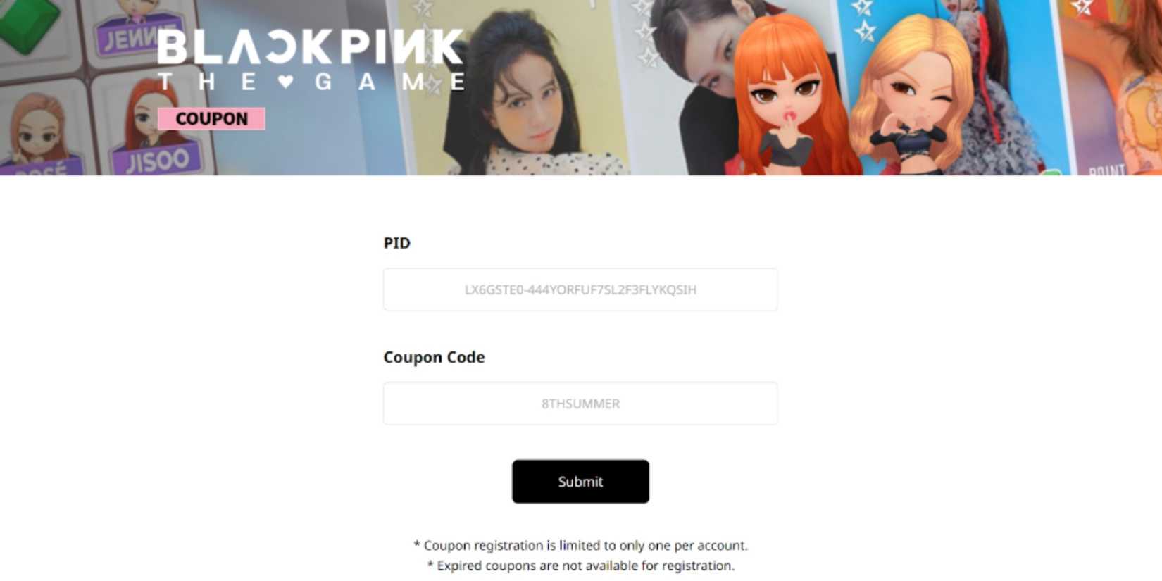 Blackpink The Game the codes tab