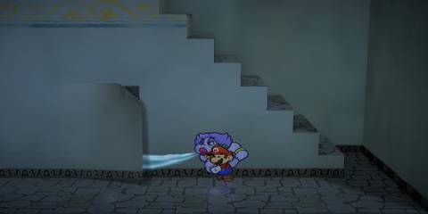 Blowing a panel with Flurrie in Paper Mario The Thousand-Year Door