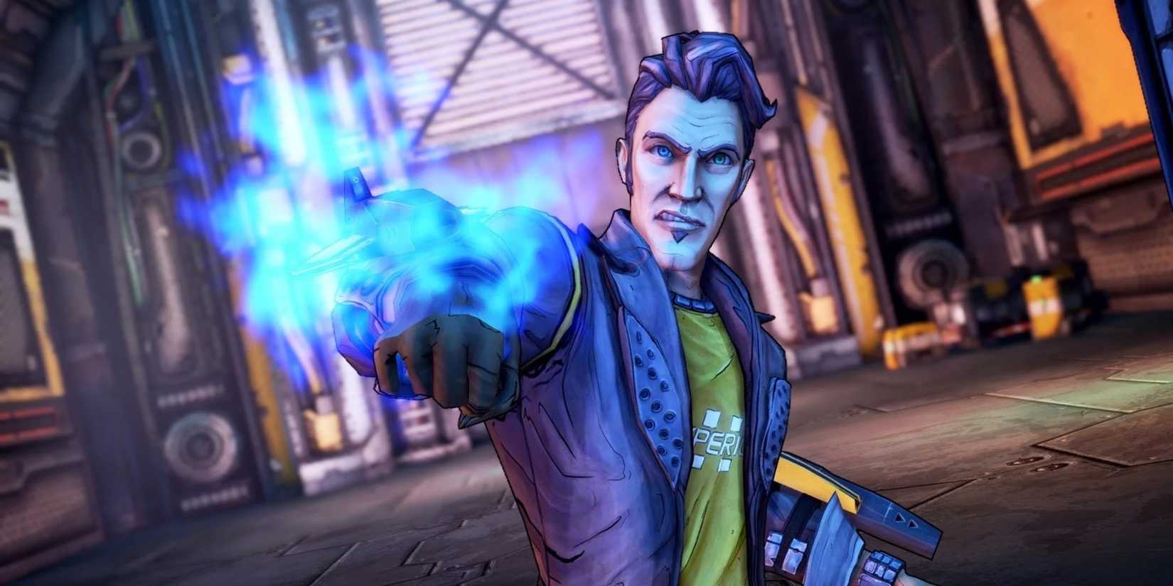 Borderlands 2 Handsome Jack firing a blast from his wrist laser