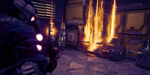 Character looking at a bunch of loot