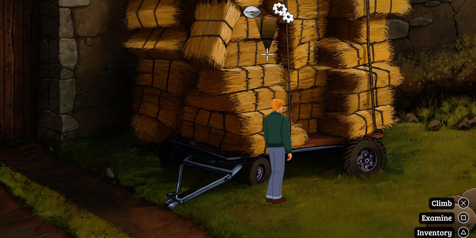 Broken Sword George about climb the haystack