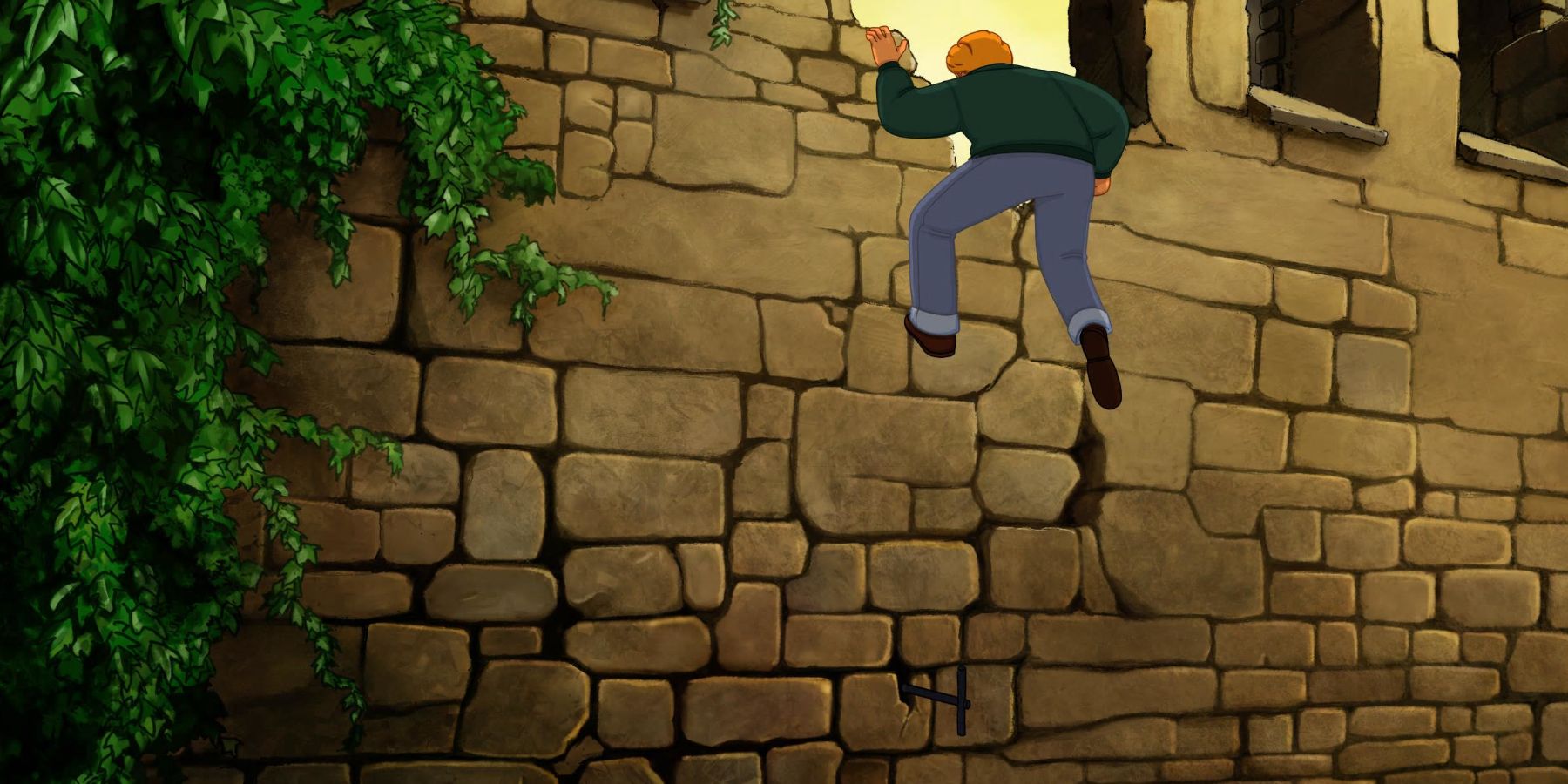 Broken Sword George climbing the castle wall