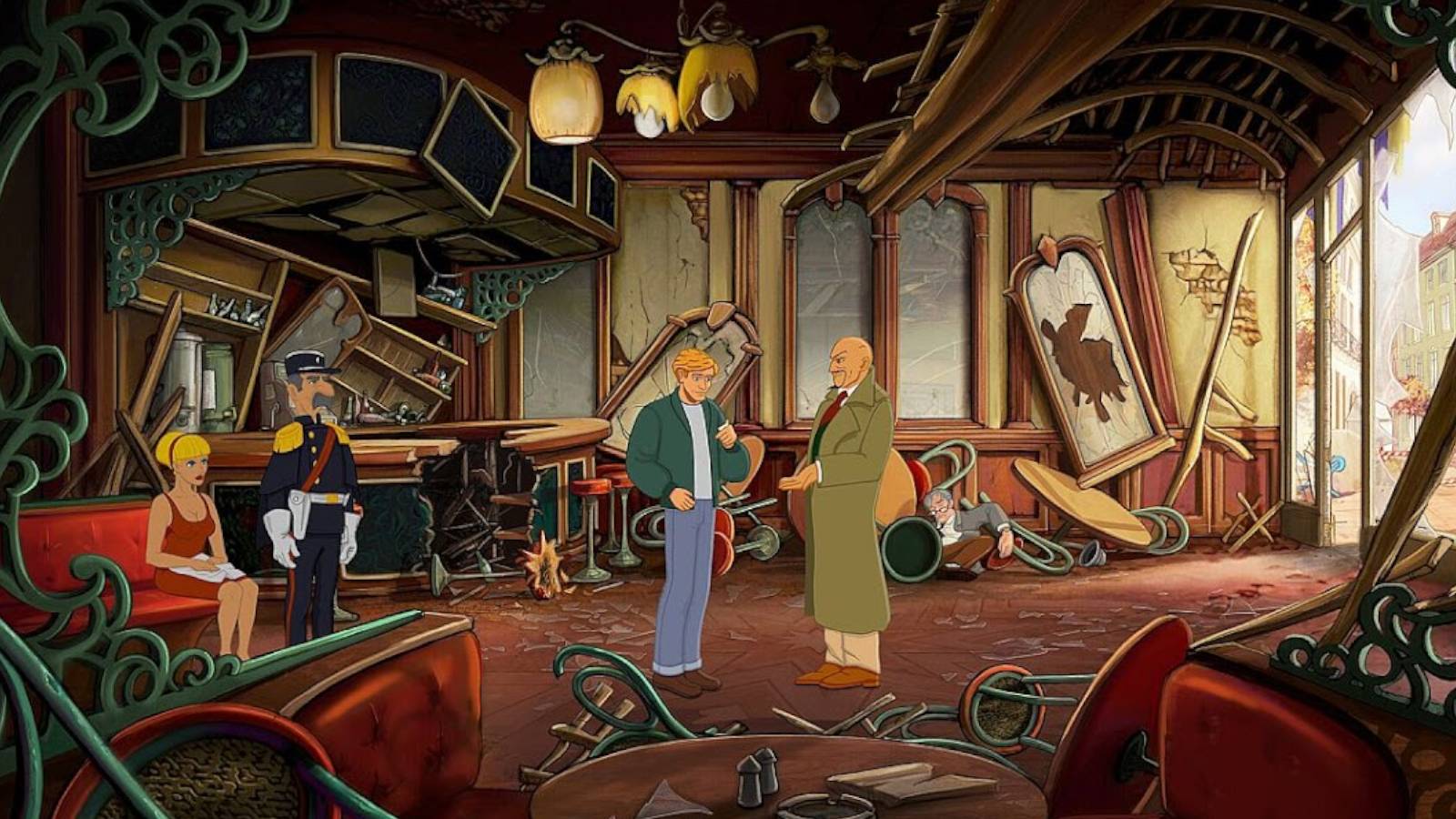 Broken Sword Reforged George speaking to the Inspector after the explosion
