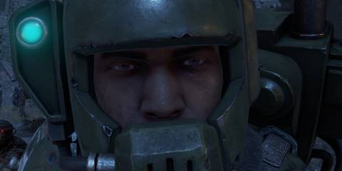 Cadian with purple eyes in Space Marine 2