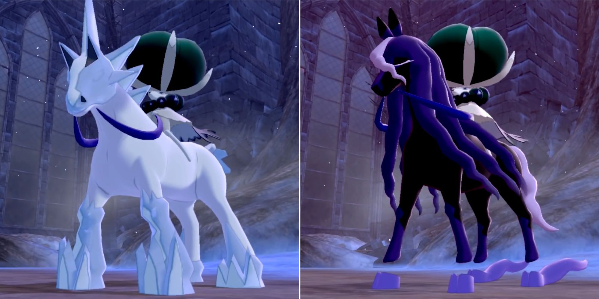 Calyrex transforms into its Ice Rider and Shadow Rider forms in Pokemon Sword and Shield