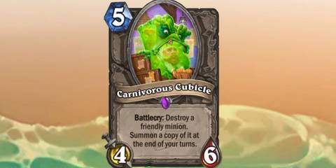 Carnivorous Cubicle card from Hearthstone on a beach themed background