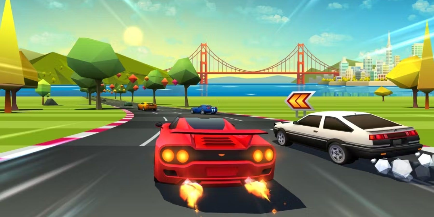 Cars race in Horizon Chase Turbo