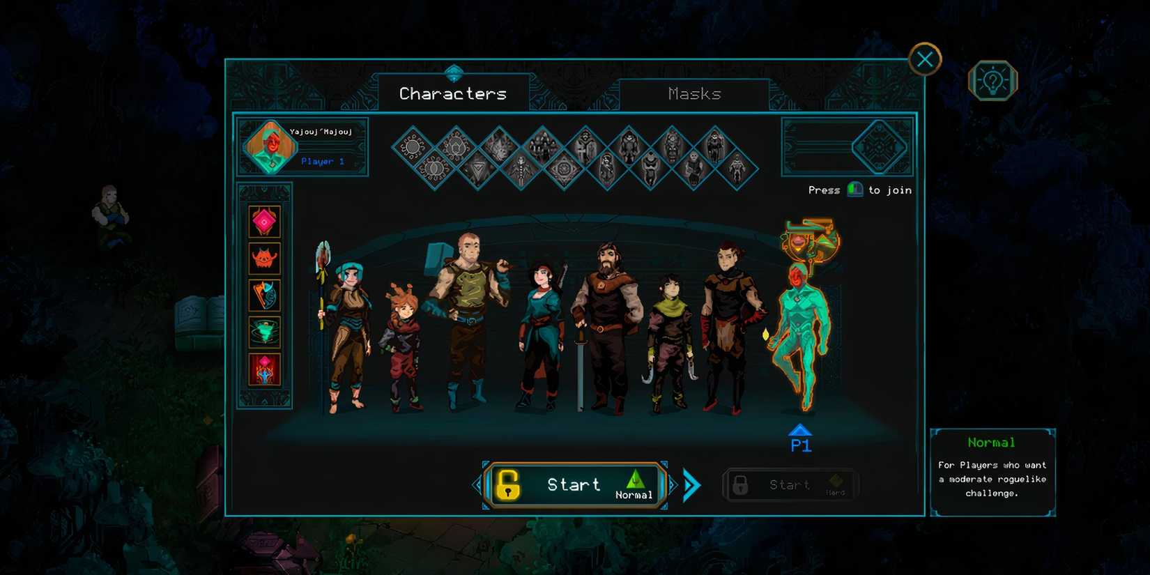 Character selection screen in Children Of Morta