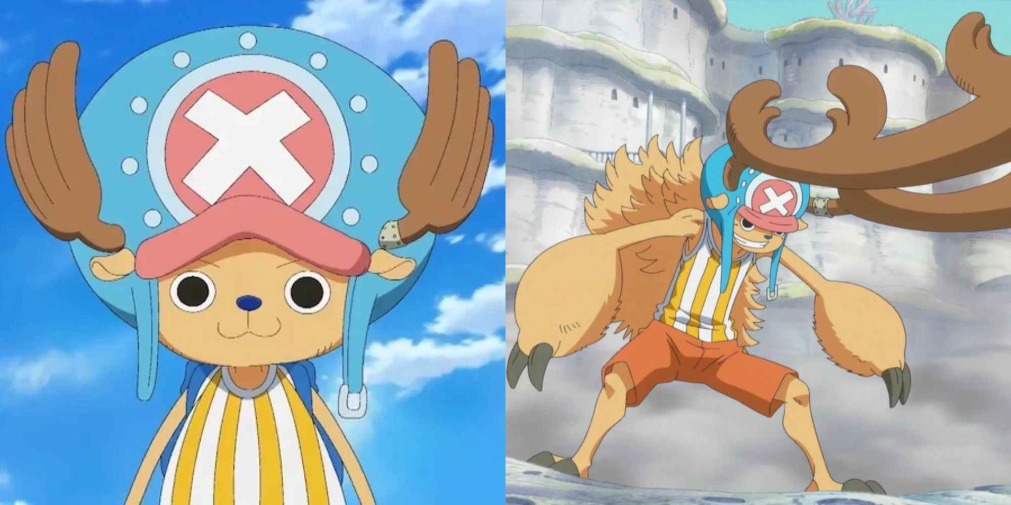 One Piece - Chopper's first costume after his time travel, both in his normal form and in his Horn Point form.