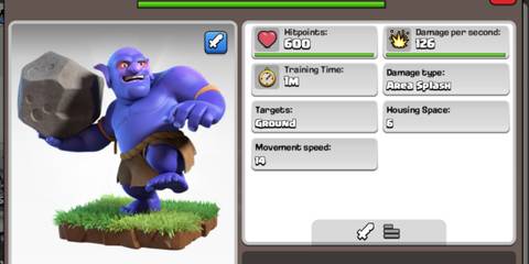Clash of Clans Bowler next to a display of its stats