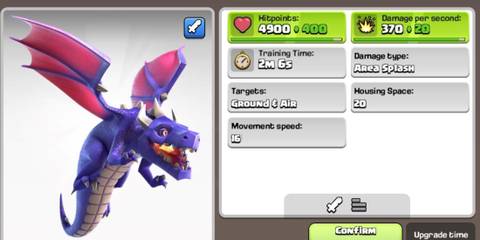 Clash of Clans Dragon next to a display of its stats