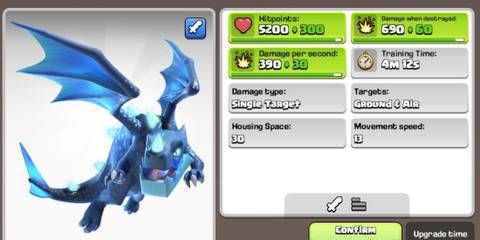 Clash of Clans Electro Dragon next to a display of its stats