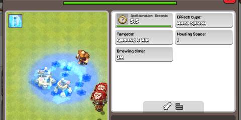 Clash of Clans Freeze Spell next to a display of its stats