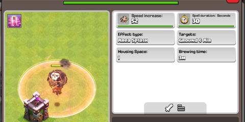 Clash of Clans Haste Spell next to a display of its stats