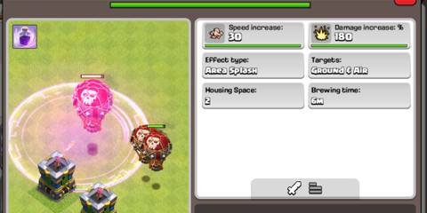 Clash of Clans Rage Spell next to a display of its stats