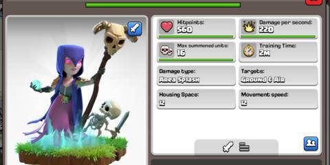 Clash of Clans Witch next to a display of its stats