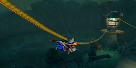 Climbing a rope in Sly Cooper And The Thievius Raccoonus