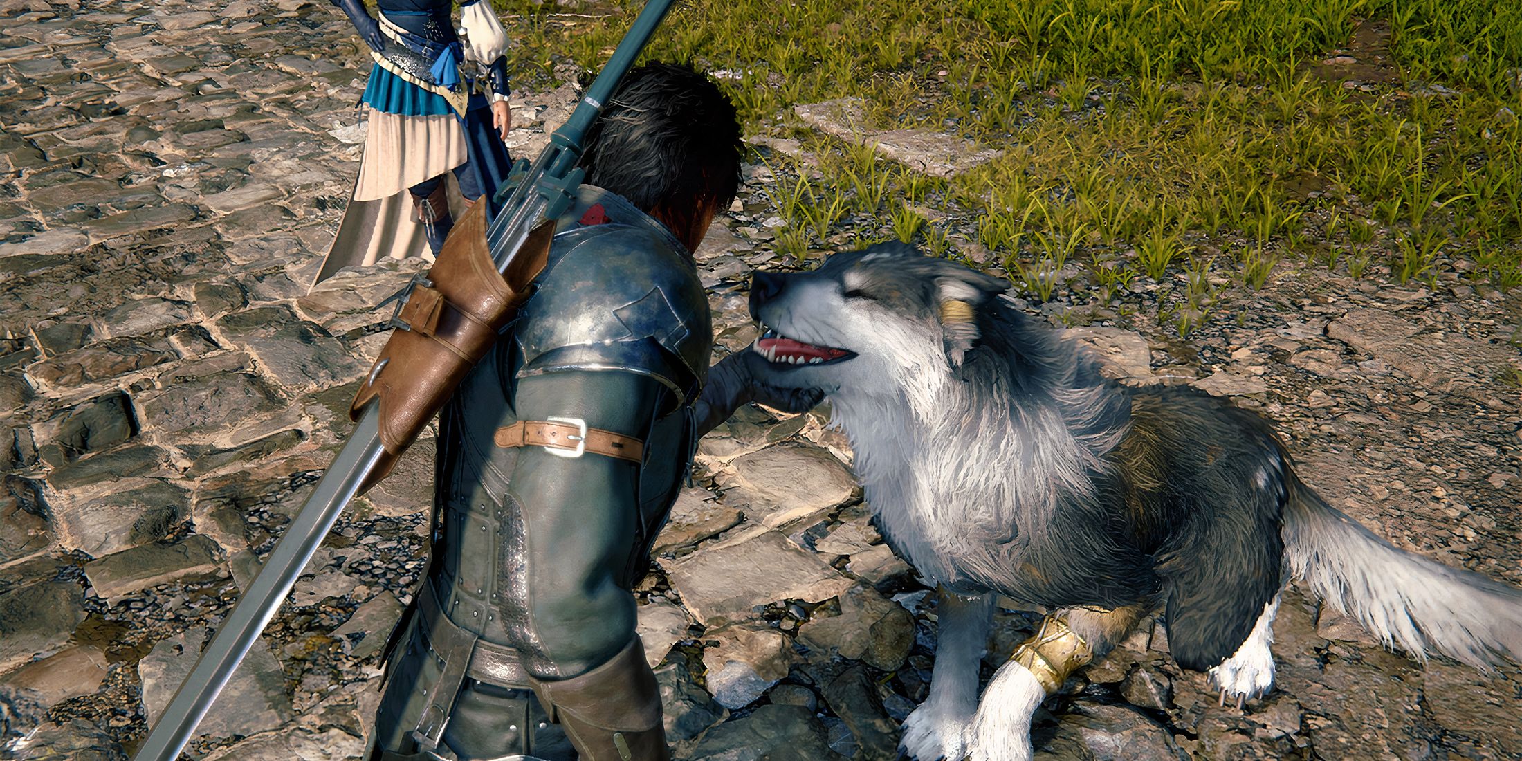 Clive petting Torgal in Final Fantasy 16