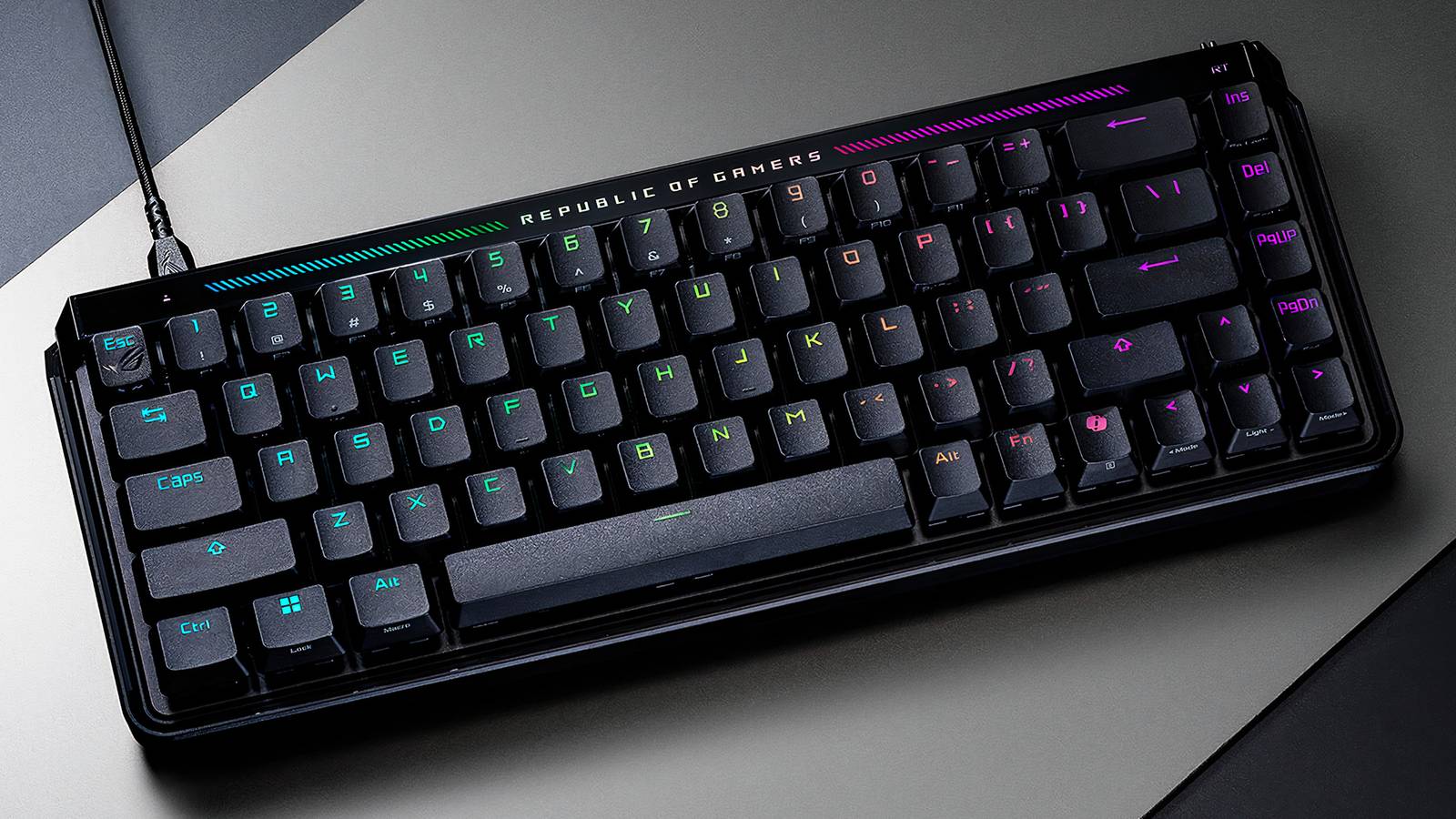 Closeup of ROG Falchion Ace HFX gaming keyboard