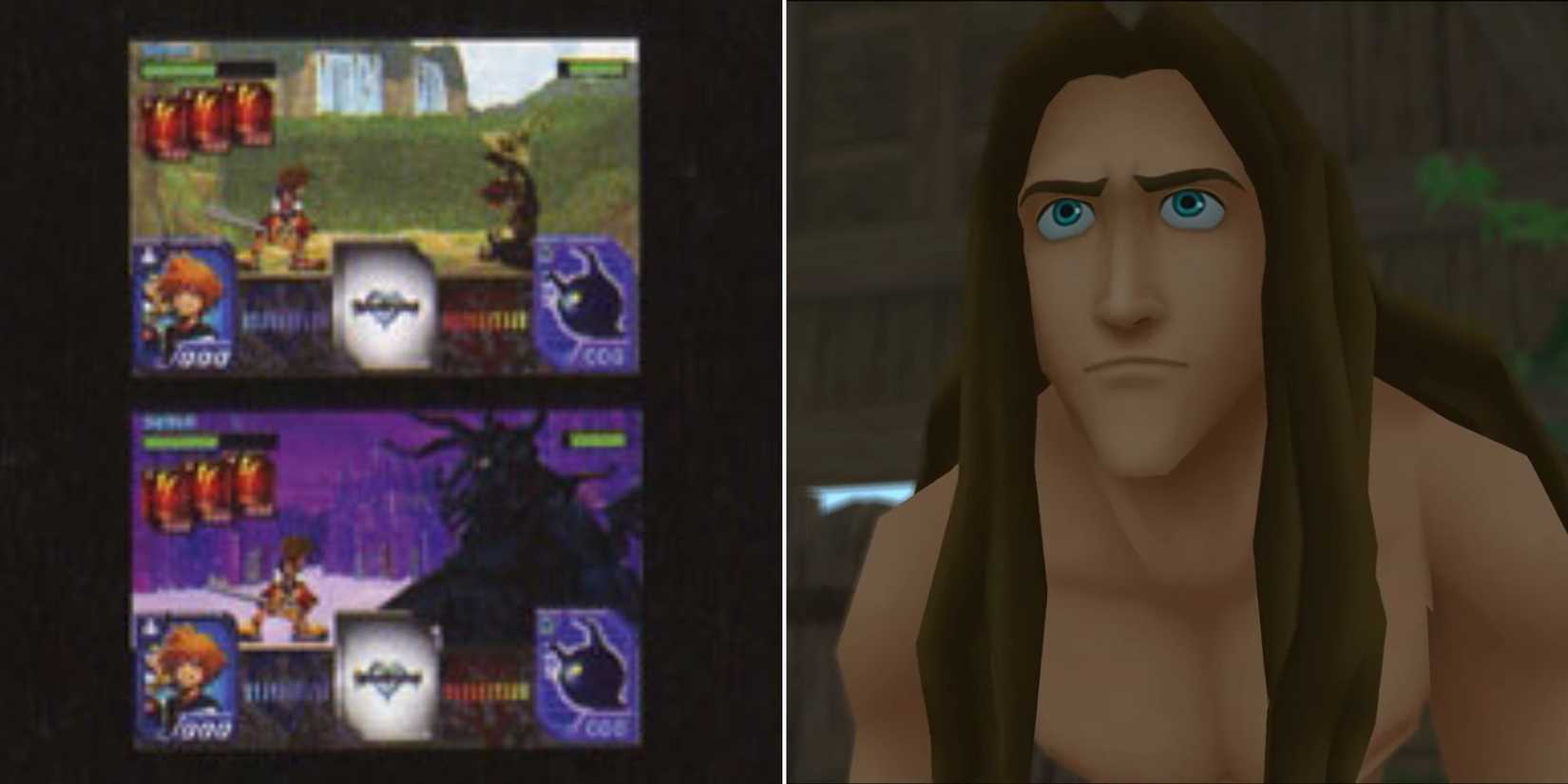 Concept Art of Chain of Memories revealing that Deep Jungle was going to appear in the game, and Sora talking to Tarzan in KH1.