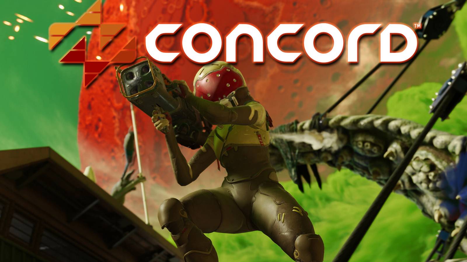 Concord character on green planet below game logo 2x1 composite