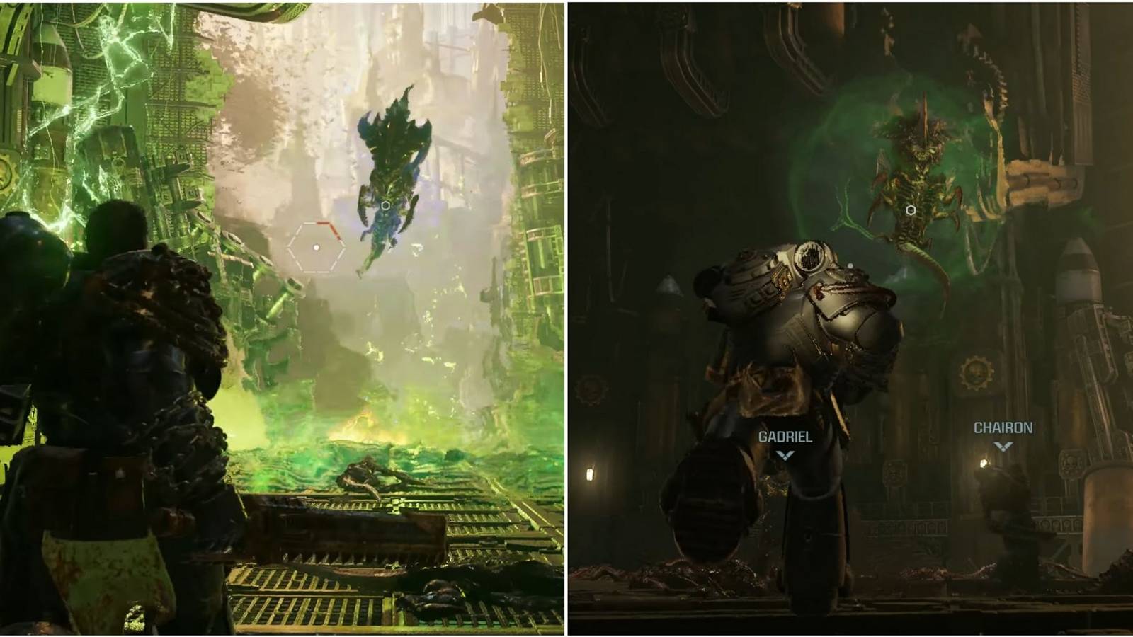 Gameplay screenshots from Space Marine 2 showcasing Neurothrope boss