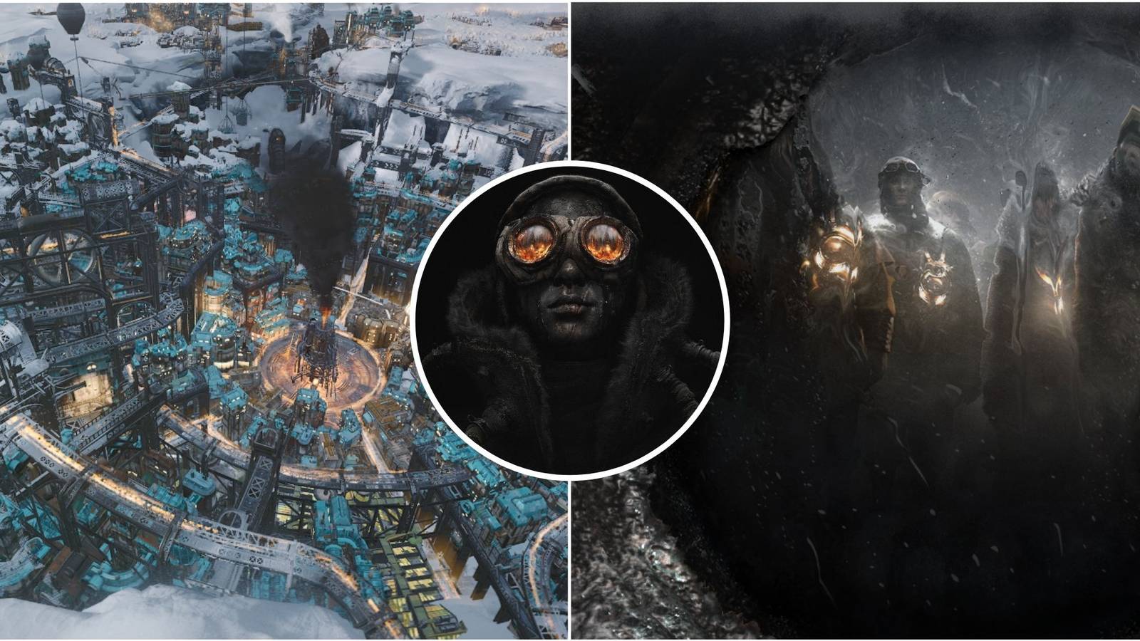 Frostpunk 2 with gameplay screenshots and logo