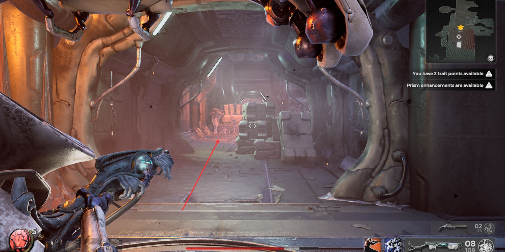 Corridor leading to Nanoplated Armor Set location in Remnant 2 The Dark Horizon DLC