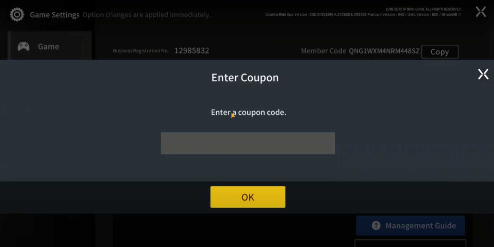 CounterSide the codes tab