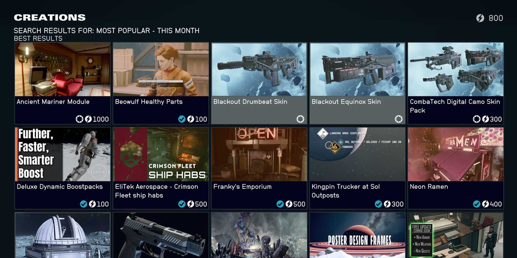 Starfield Creation Store Popular This Month Page