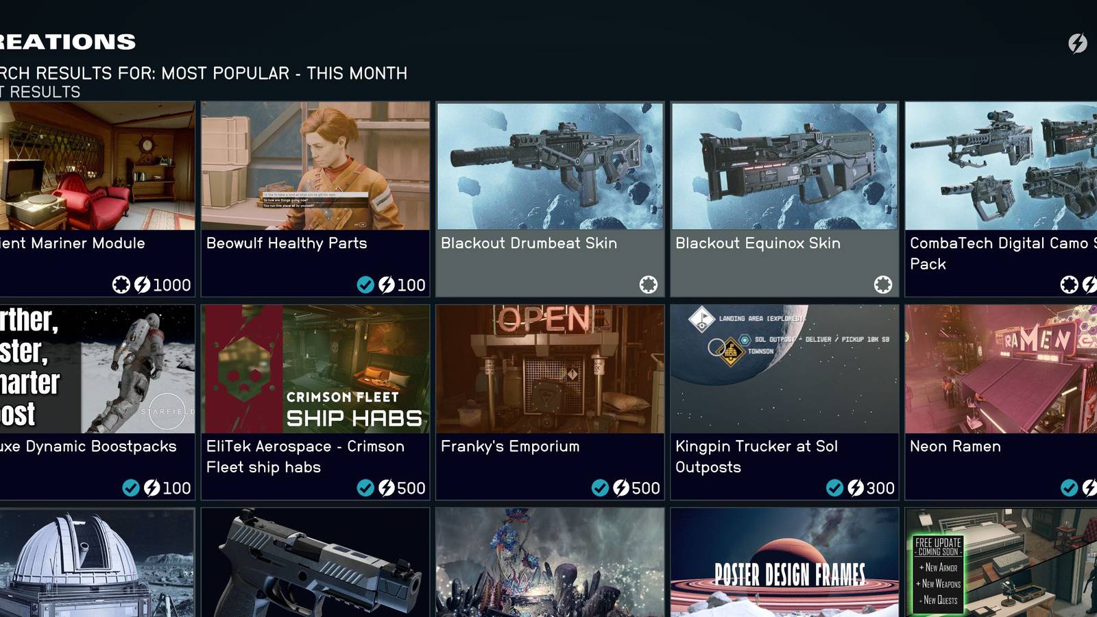 Starfield Creation Store Popular This Month Page