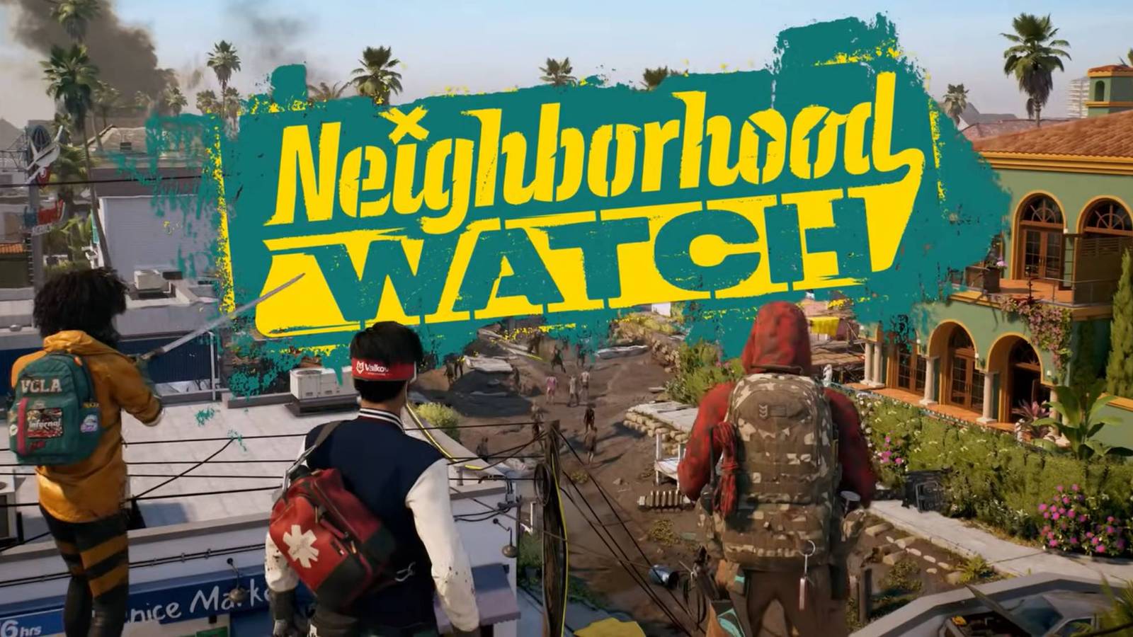Title card from Dead Island 2's Neighborhood Watch trailer