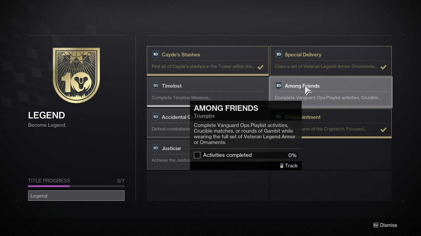 destiny 2 how to get veteran legend armor set objectives