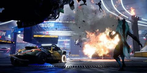 Car exploding and body flying through the air 