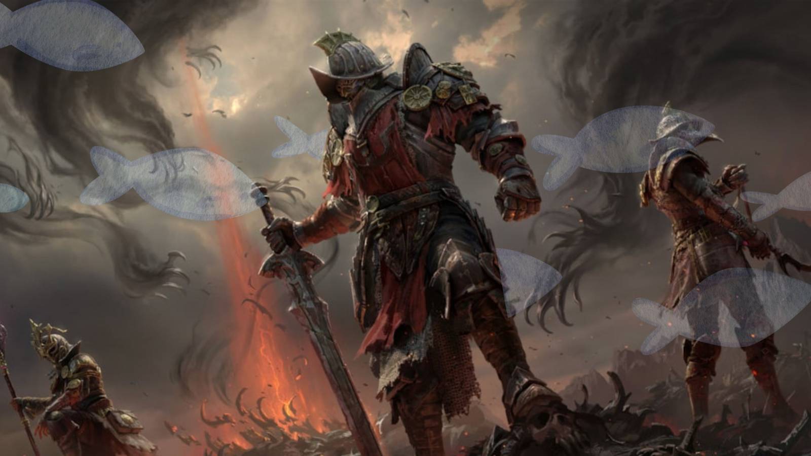 diablo immortal cover art with some fishes in the background.