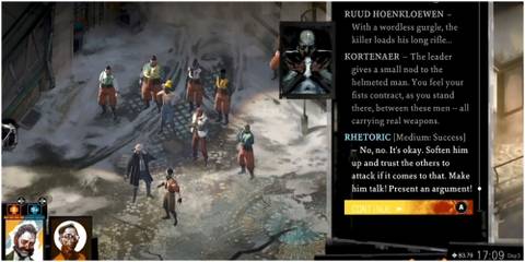 Disco Elysium - detective and partner handling a crowd