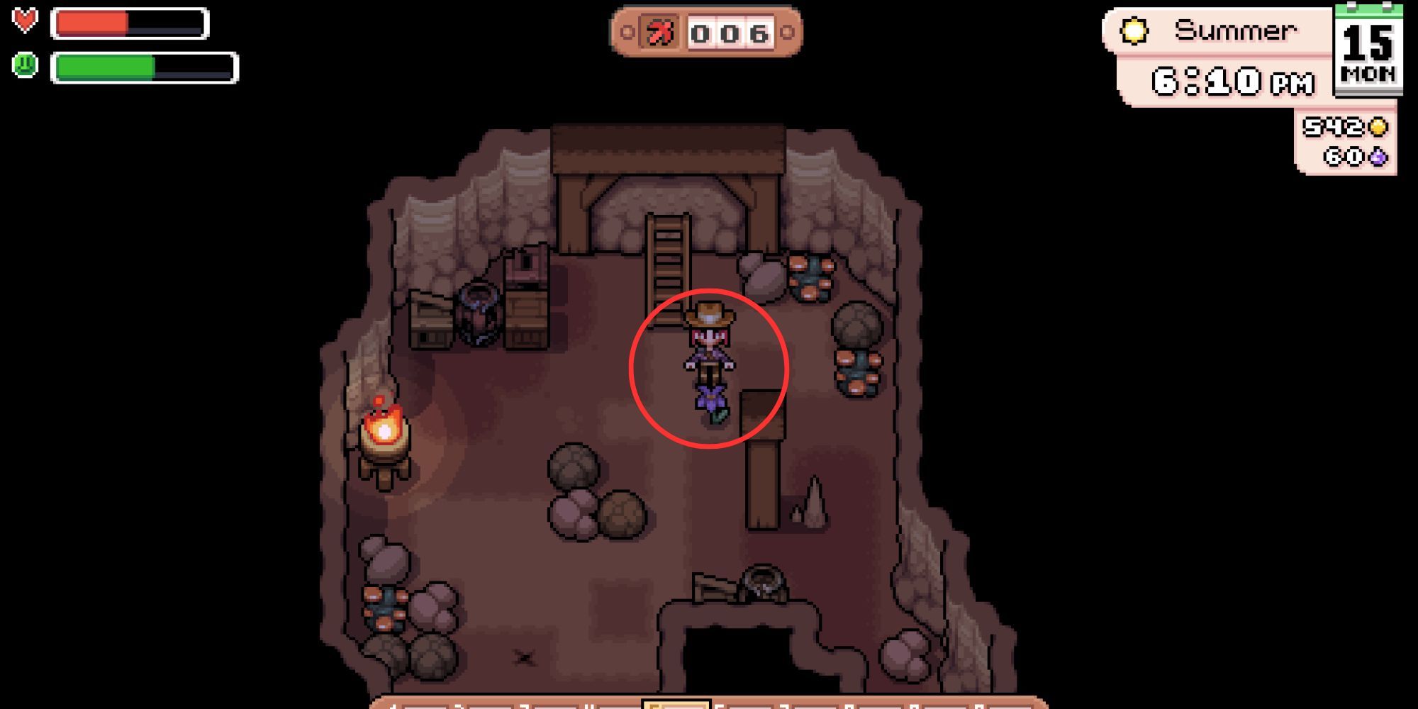 Discovering a shadow flower on floor six of the Mines in Fields of Mistria