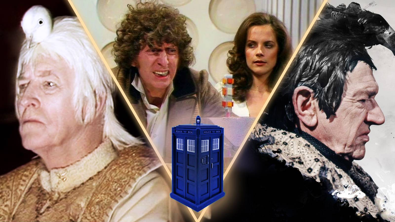 the Doctor and Romana consider the Key to Time as the White and Black guardians look on