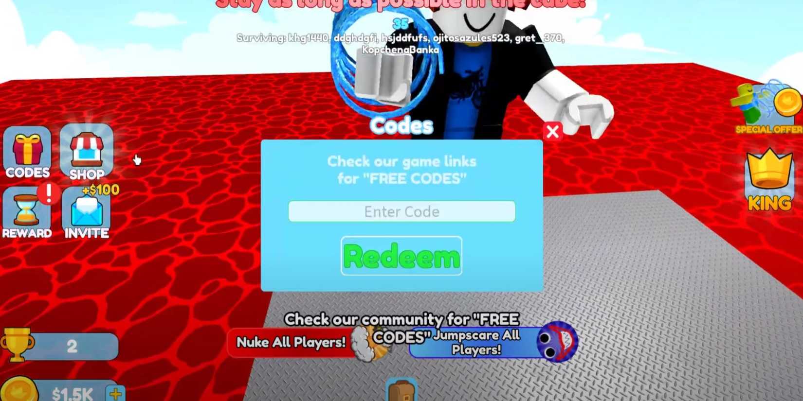 Don't Anger the Button: the codes tab