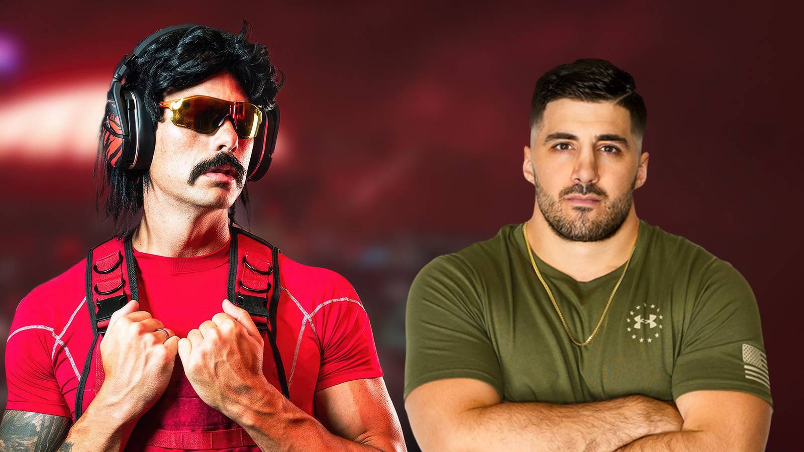 Dr Disrespect next to Nickmercs 2x1 composite on dark red background