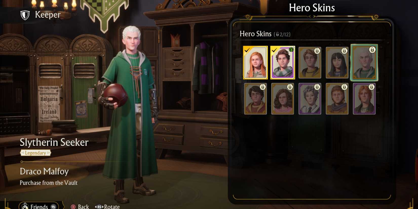 Draco Malfoy Slytherin Seeker hero skin in Quidditch Champions