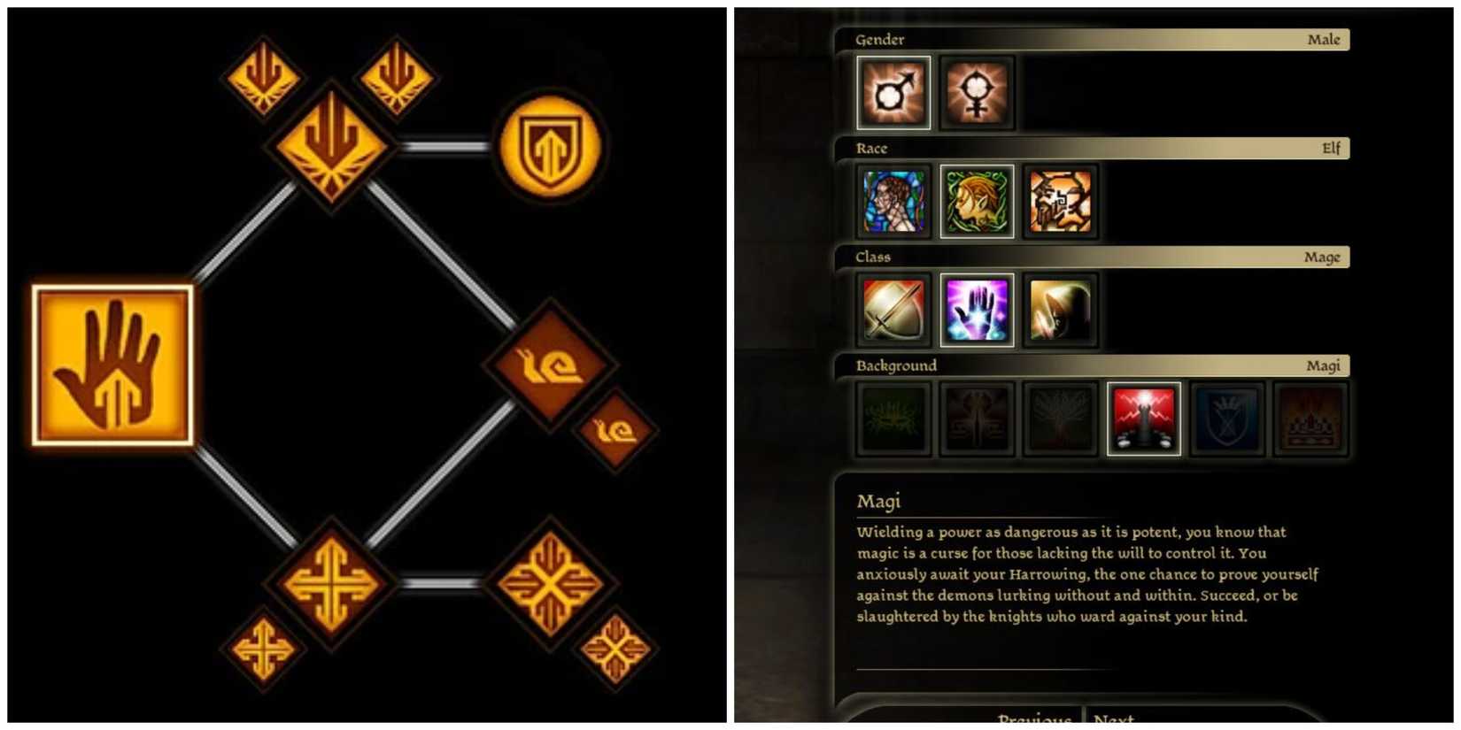 images of Dragon Age Origin mage origin and Force skill tree