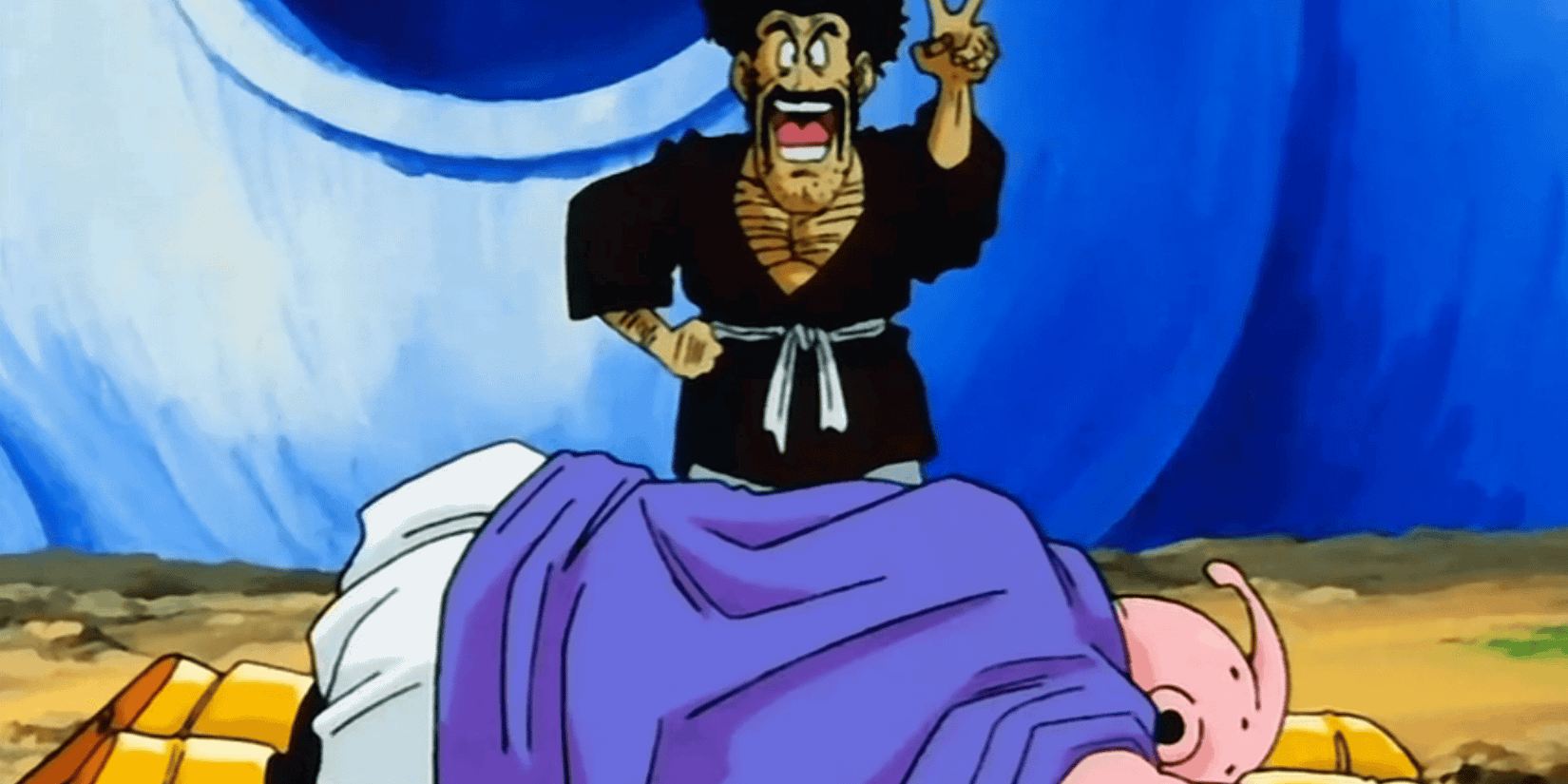 Dragon Ball Hercule Satan Posing on top of Buu