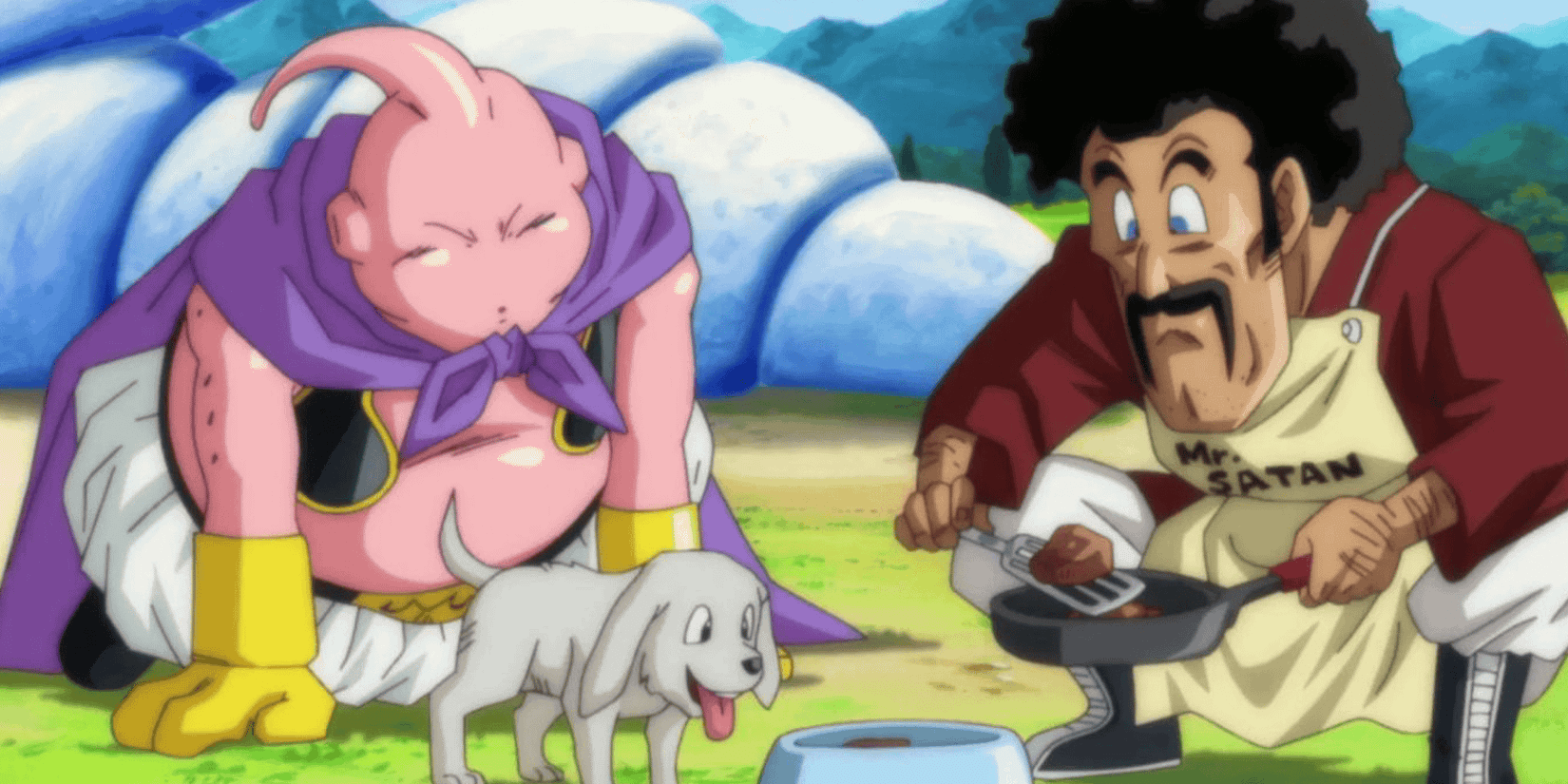 Dragon Ball Satan and Buu feeding a puppy